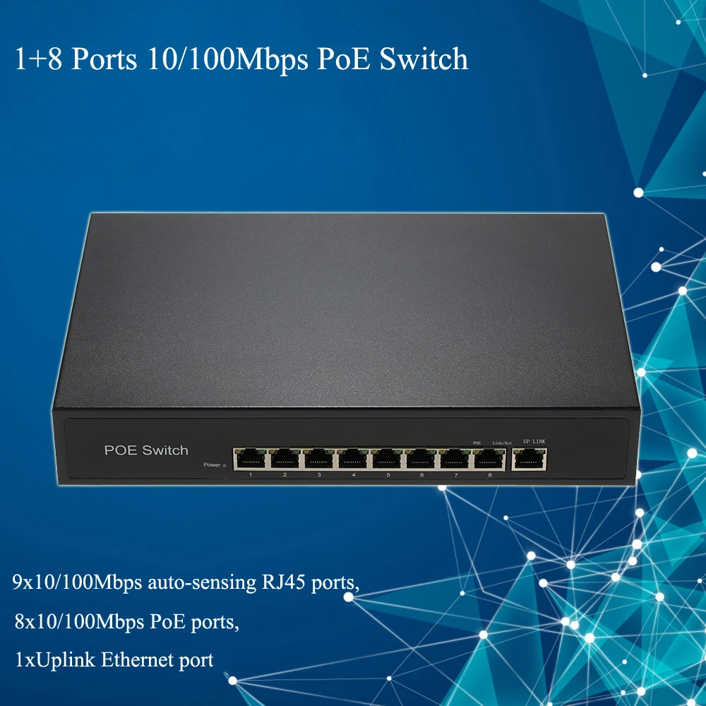 1 + 8 Порты 100 Мбит/с PoE выключатель инъектор Мощность over Ethernet IEEE 802.3af для камер VoIP