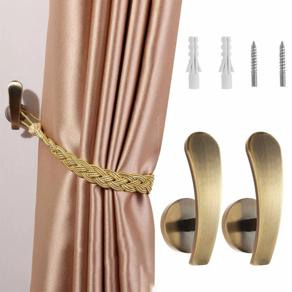 

2PCS Wall Mounted Metal Curtain Holdback With 2pcs Tie Back Retro Practical Curtain Rack Installation Hook Home Decoration