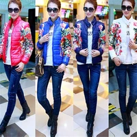 lightweight women long sleeved floral printed short down jacket cotton padded coat outwear s xxl
