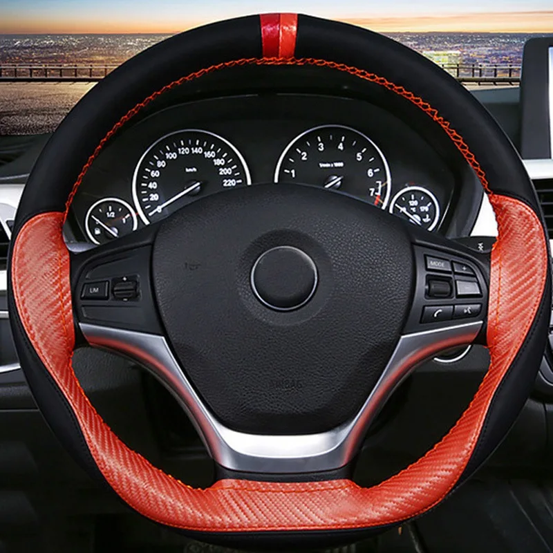 

Automobile Steering Wheel Cover Hand Sewing Car Hand-stitched Carbon Fiber Steering Wheel Cover Diameter 38cm