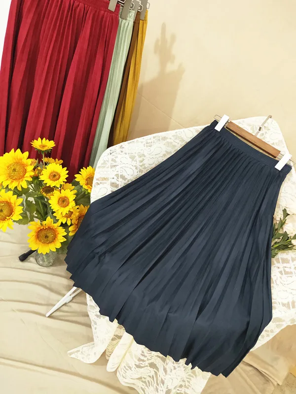 Dark blue 1881 плиссированная Женская юбка для девочек, длинная осенне-зимняя женская замшевая юбка с оленем и высокой талией - Цвет: Dark blue