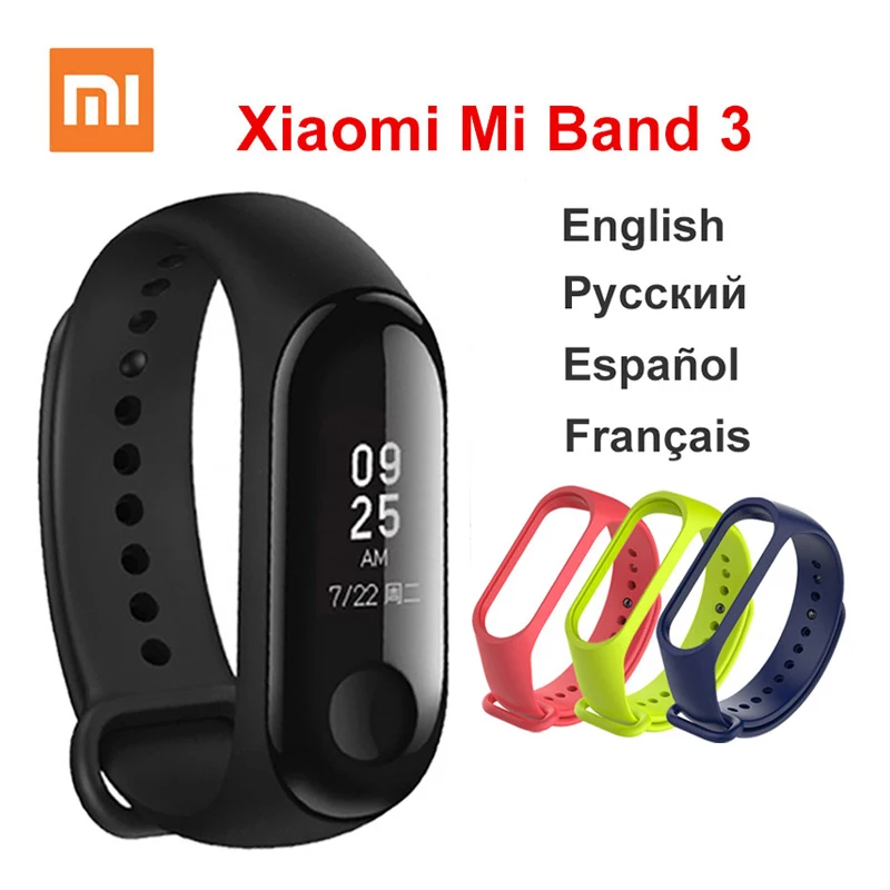 Origina Xiaomi mi Band 3 умный Браслет фитнес-браслет большой сенсорный экран OLED частота сердечных сокращений сообщения Smartband mi Band F2