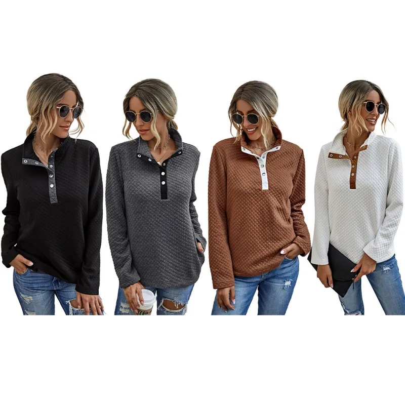 

2020 Autumn And Winter European And American Casual Fashion Button Stitching Pocket Lapel Pullover Women's Sweater