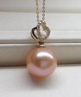 hot sellnoble jewelry huge 11 12mm south sea pink pearl pendant 14k 14k gold chain