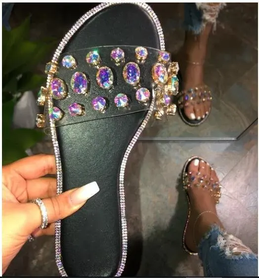

Glitter Slippers Women Summer Sandals 2021 Fashion Bling Female Flip Flops Beach Diamond Flat Shoes Outdoor Sandals