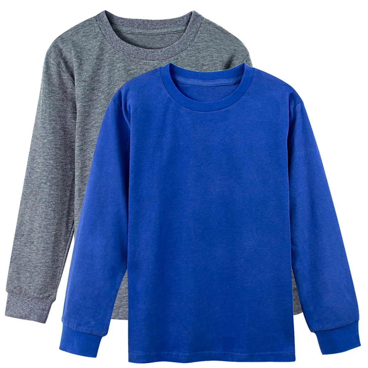 Blue with Grey Детские рубашки с длинными рукавами для мальчиков, простая футболка для девочек-подростков, зимние теплые Плотные хлопковые пустые майки, детская плотная футболка - Цвет: Blue with Grey