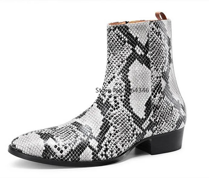 Модные мужские ботинки до середины икры со змеиным узором в европейском стиле