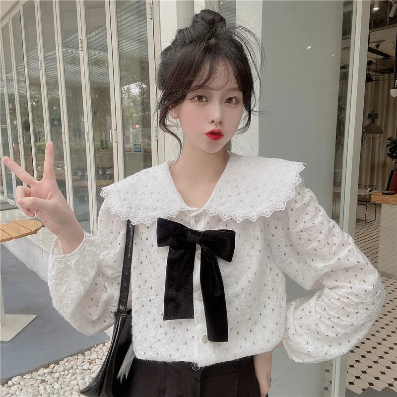 Женская рубашка с длинным рукавом кардиган бантом на лице и цветочным принтом