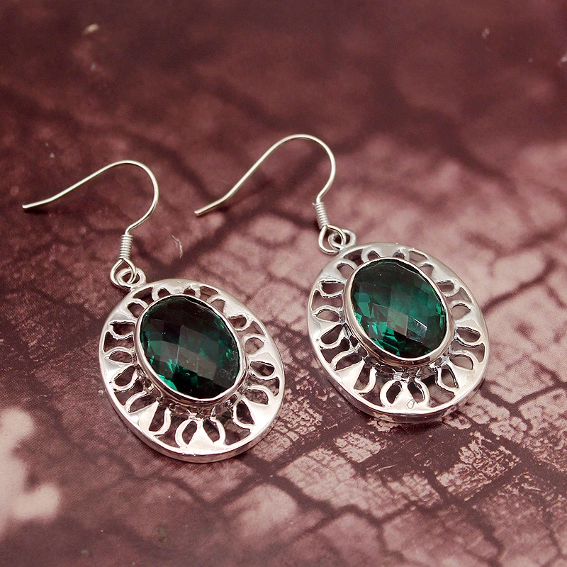 

Hermosa Gentle Oval Shape Green Topaz925 Sterling Silver Earrings For Women Fashion Jewelry 1 3/4 Inch ME077