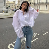 summer solid oversize shirt top for women 2021 new casual single breasted solid loose ladies blosue shirt female plus size