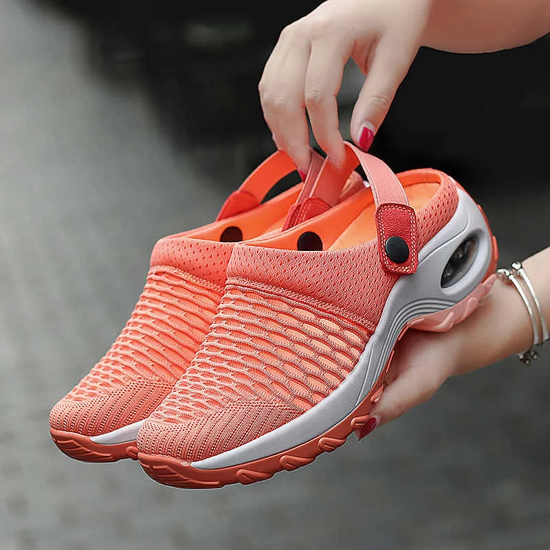 Women Tennis Shoes Breathable Mesh 5cm Height-increasing Slip-on Air Cushion Slippers Outdoor Walking Jogging Woman Sneakers |