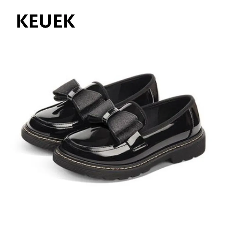 

New Girls Patent Leather Performance Dress Shoes Children Princess Loafers Student Flats Moccasins Baby Kids Black Red 019