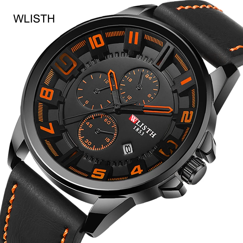 

Casual Sports Calendar Man Clock Relógio Masculino Simple Business Men WLISTH Wrist Watches Fashion Real Leather Men's Watches