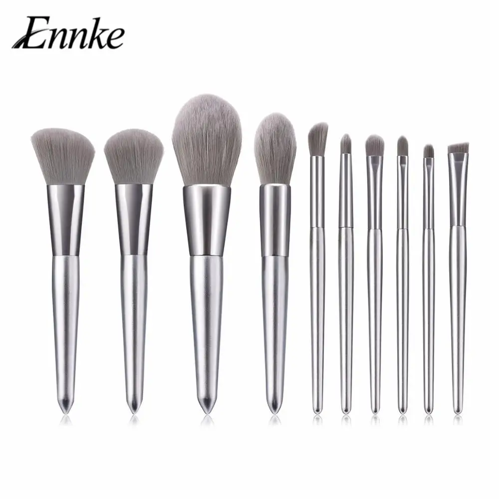 

ENNKE Silver 10pcs Cosmetic Kwasten Brush Set Eye shadow Powder Cosmetic Face Blush Makeup Brush Set eyebrow Foundation Tool