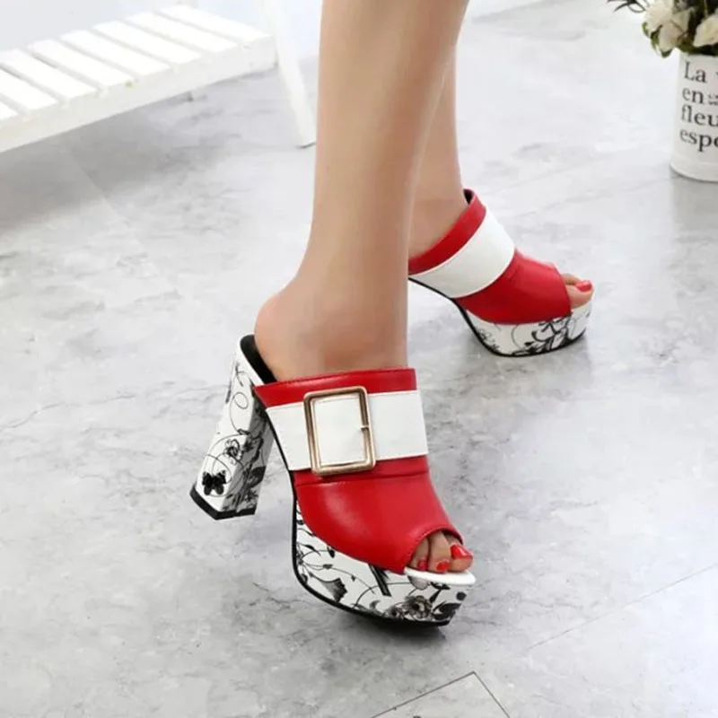 

Supper High Heels Women Summer Shoes Peep toe Platform Shoes Women Pumps Sexy Ladies Square Heels 11cm A3620