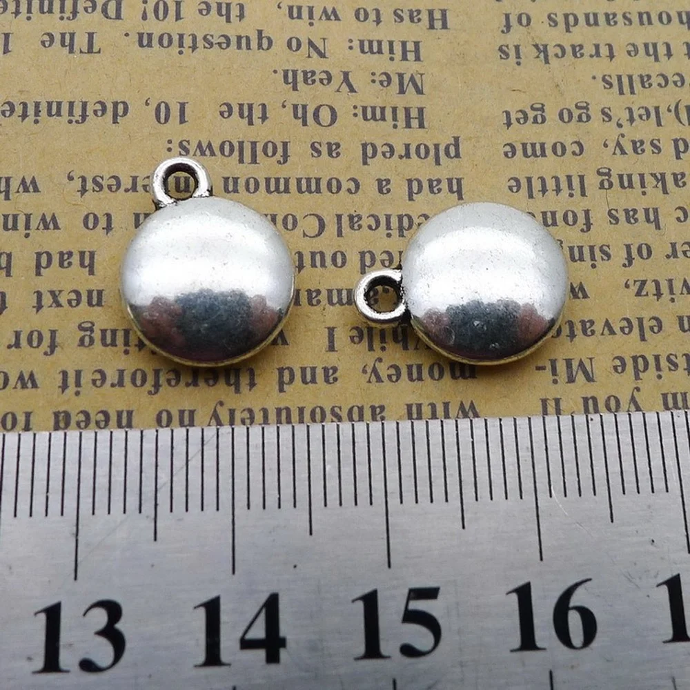 

100pcs Blank Round Charms 15mm x 12mm DIY Jewelry Making Pendant Antique Silver Color