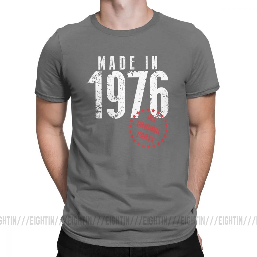 Сделано в 1976, все оригинальные детали, новинка, футболка для дня рождения, мужская одежда с коротким рукавом, обычные футболки, хлопковая Футболка с круглым вырезом - Цвет: Темно-серый