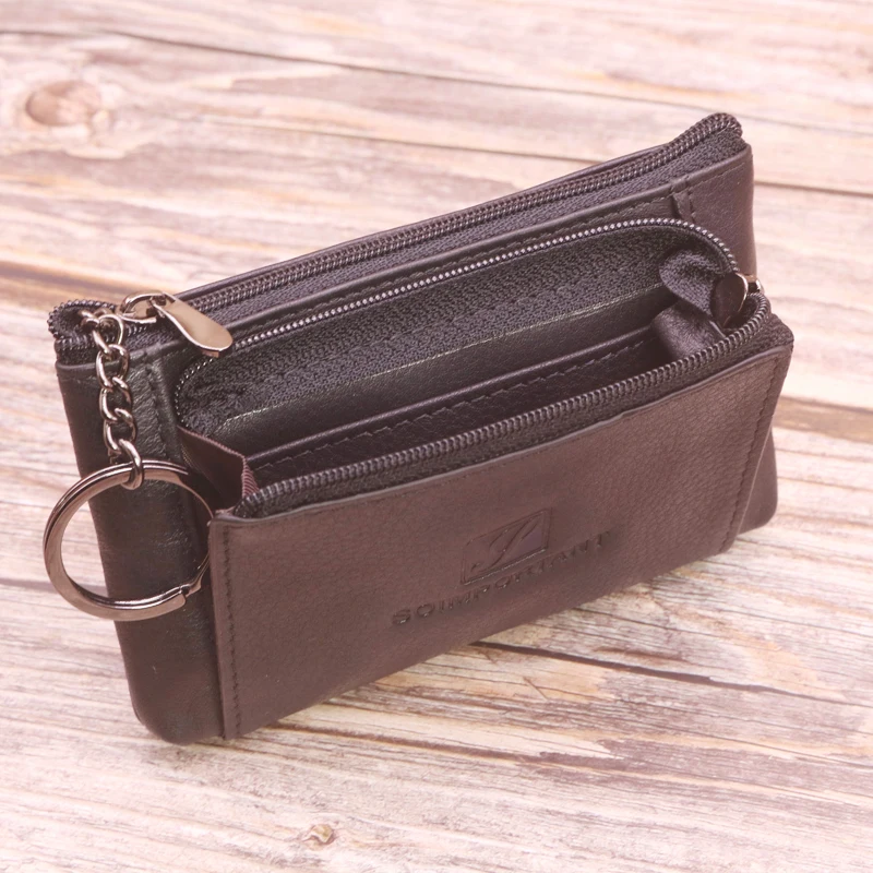 Classics Vintage Small Wallets For Women Top Genuine Cow Leather Slim Coin Purses Short Money Bags Card Holder Key Ring Pouch