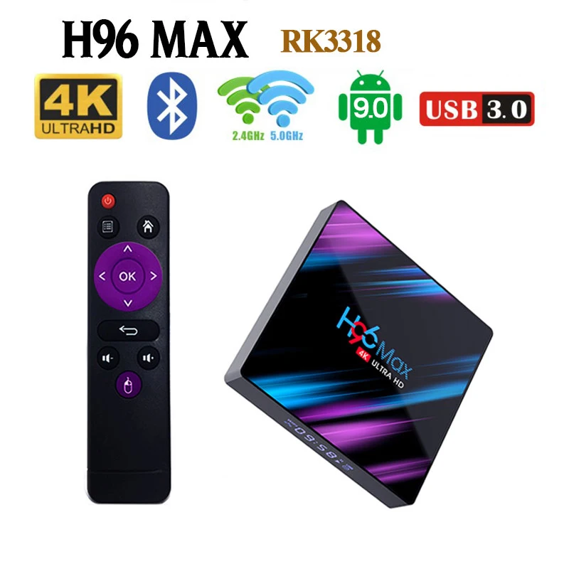 H96 MAX RK3318 Android tv Box 9,0 4G 64GB 4K HD Smart tv Box 2,4& 5,0G WiFi Bluetooth 4,0 Box Google Play медиаплеер