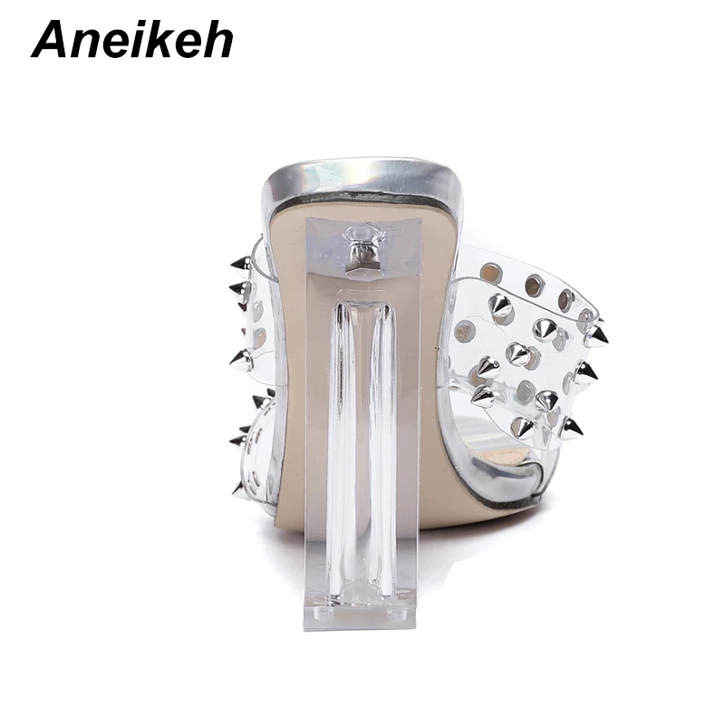 Aneikeh/NEWSummer 2021 ПВХ пикантные женские кожаные туфли с заклепками Модные босоножки