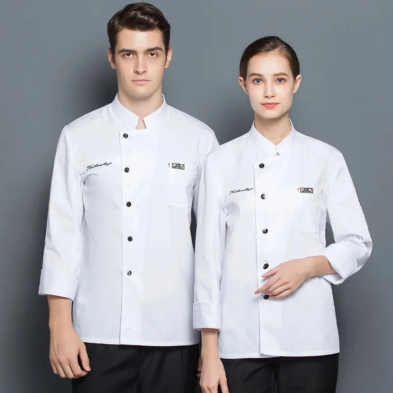 

2020 Chaquetas De Trabajo Chef Hat Chef Overalls Men Long Sleeves Autumn Hotel Baking Cake Shop Western Point Baker Dessert