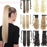 merisihair long straight wrap around clip in ponytail hair extension heat resistant synthetic pony tail fake hair