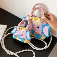 high quality lady cartoon pattern handbag 2021new summer pearl chain shoulder messenger bag korean version of contrast shell bag