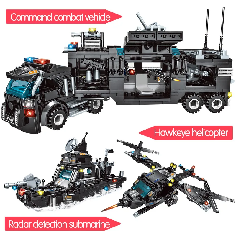 

City Police Station Car Building Blocks For Handsome Vehicles Technical Diy Toy Boys Children 715pcs