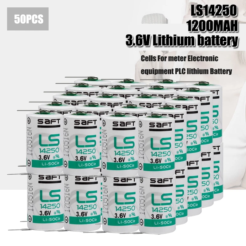 50PCS ER14250 1/2AA 3.6V liSOCL2 lithium primary battery 14250 cell welding tabs replace for SAFT LS14250 gas water meters