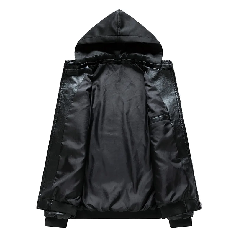 

PU 2021 New Leather Jacket Men's Hooded Motorcycle Winter Coat Man Warm Casual Slim Fit Bomber Autumn Clothing Moto Hombre