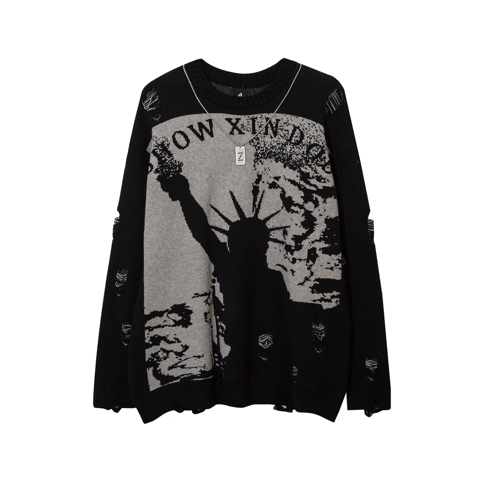 

Модный потертый свитер Fight 2021, зимняя одежда в готическом стиле с длинным рукавом, женские свитера, вязаные пуловеры оверсайз Y2k, одежда в гот...