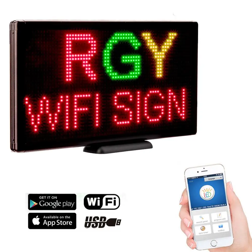 P4.75 комнатный Wi Fi светодиодный знак RGY 3 цвета программируемый двухстрочный