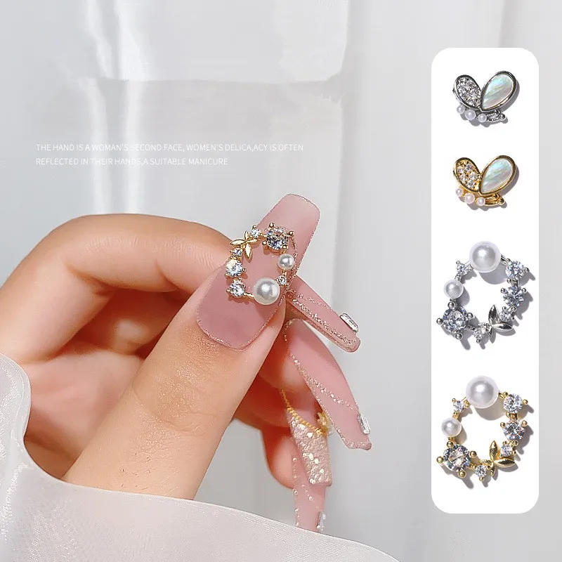 

5PCS Zircon Nail Art Rhinestones 3D Butterfly Flower Pearls Nail Decorations Jewelry DIY Accessorie
