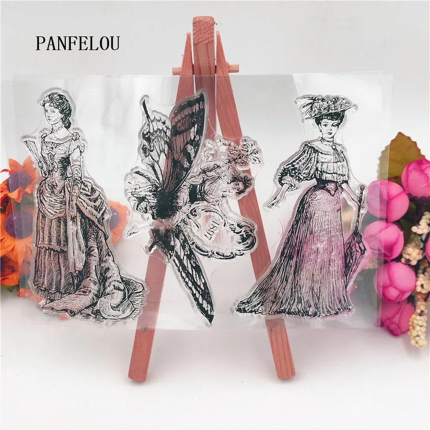 Прозрачный силиконовый штамп PANFELOU 11*16 с изображением леди ангела/печать сделай