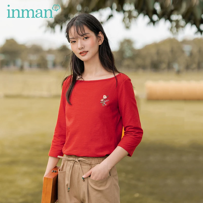 INMAN рубашка Весна Осень Корейская Женская Ретро одежда хлопковая футболка грудь