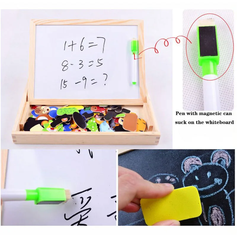 

Baby Colorful Cartoon Happy Farm Jungle Animal Cow Wooden Magnetic Education Children Kids Jigsaw Puzzle Drawing Black Board Toy