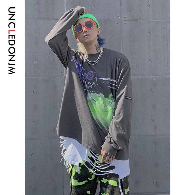 UNCLEDONJM футболки с принтом граффити для мужчин и женщин 2019AW длинный рукав