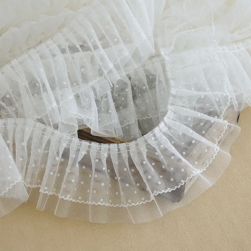 Кружевные складки в горошек ширина 10 см цвет белый/черный пришивной воротник