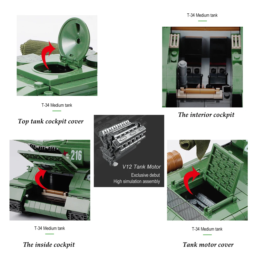 1113 шт. строительные блоки для модели советского среднего танка | Игрушки и хобби