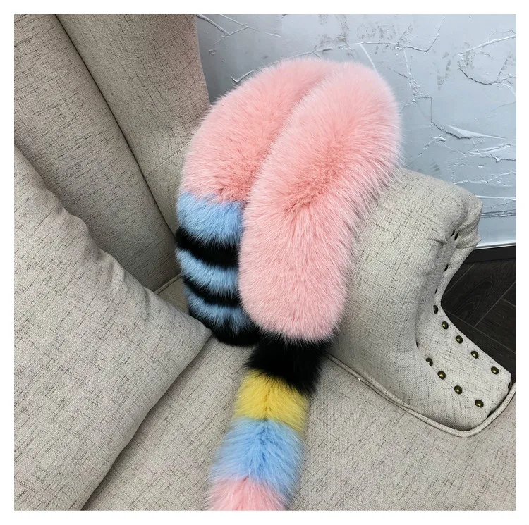 pink MS.MinShu шарф из лисьего меха с хвостом роскошный шарф из натурального Лисьего меха для женщин шарф из лисьего меха Зимний шарф для женщин - Цвет: pink