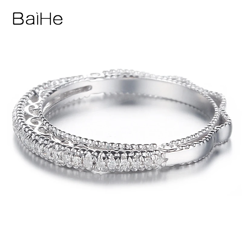 BAIHE Solid 14K White Gold H/SI Natural Diamond Ring Men Lady Match Trendy Fine Jewelry Making Anello diamanti טבעת יהלום |