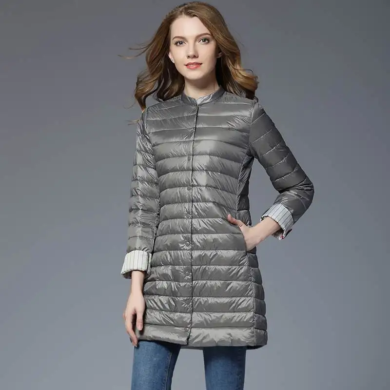 Чистый цвет воротник-стойка женские сумки на каждый день, Пальто однобортное зимнее женские легкие Большие куртки и длинные пальто на белом... от AliExpress RU&CIS NEW