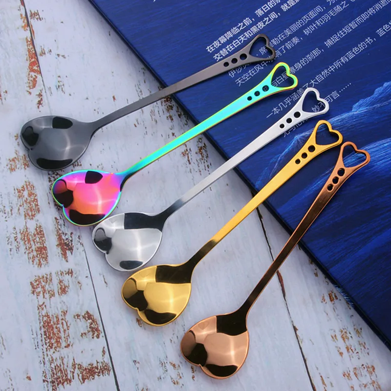 

Сердце Форма Нержавеющая сталь Кофе ложка для мороженого ложка меда ложка Кухня Подарочное цветное десерт сахар помешивая ложкой