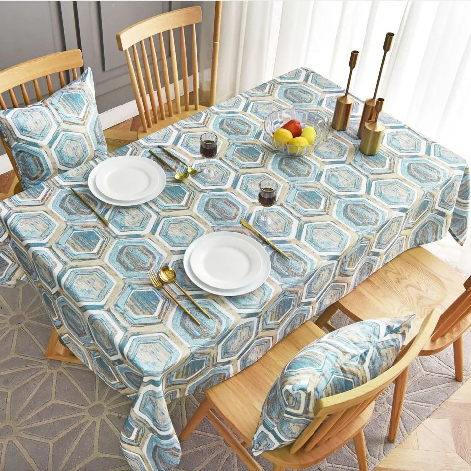 

Nordic Style Geometric Patterns Tablecloth Waterproof Cafe Table Cover Rectangle Cabin Cover Blue Tablecloth