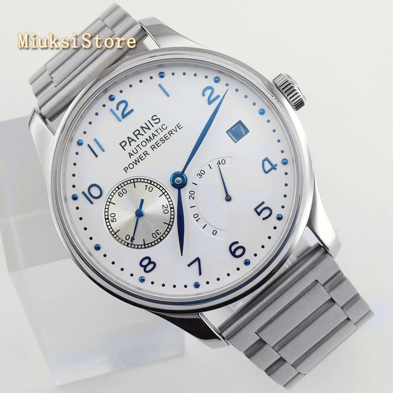 Parnis мужские топ бизнес часы 43 мм белый циферблат Дата запас хода автоматический