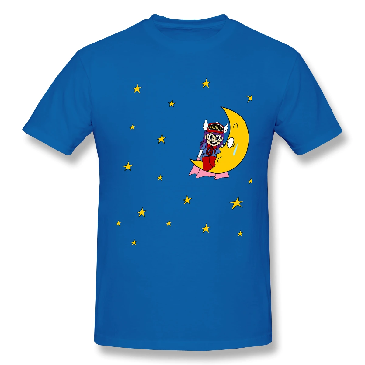 

Arale Moon Print Cotton T-Shirt Dr Slump Japanese Manga For Men Fashion Streetwear