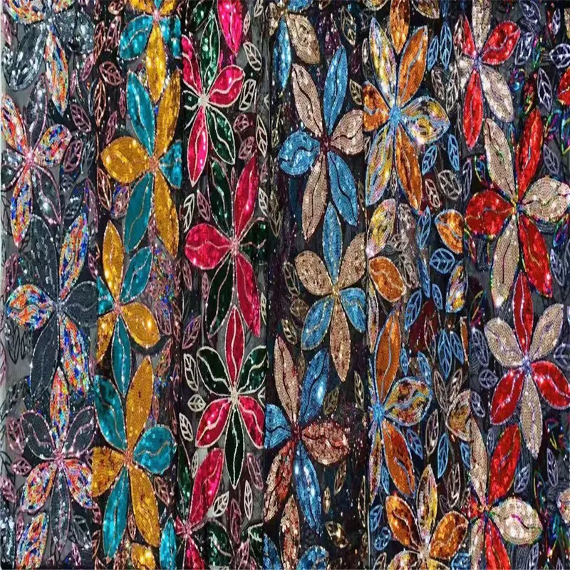 Оранжевая французская бархатная кружевная ткань с блестками желтая