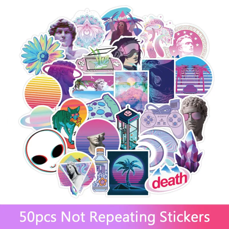 

50 шт./компл. стикеры Vapor Wave модные стикеры VSCO милые радужные водонепроницаемые виниловые Стикеры для девочек игрушки праздничный подарок