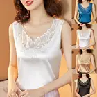 Корейские шелковые женские топы, Женский Атласный топ, Женская кружевная майка, топ, женские шелковые майки без рукавов, топы, Женская майка