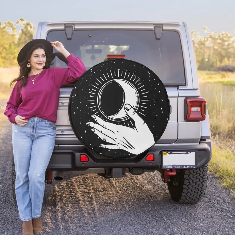 

Astrology Moon & Stars Cover - Spare Tire Cover for Jeep Wrangler, Jeep Liberty, 2021 Bronco, RV, Camper - Optional Backup Camer